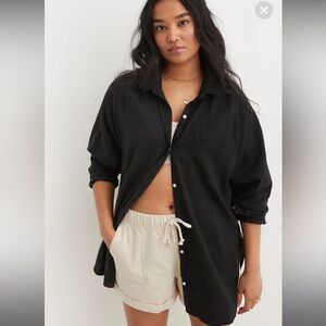 Aerie Linen Blend Cover Up Shirt